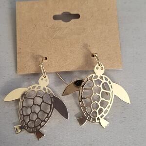Ocean Calm Gold Sea Turtle Dangle Earrings